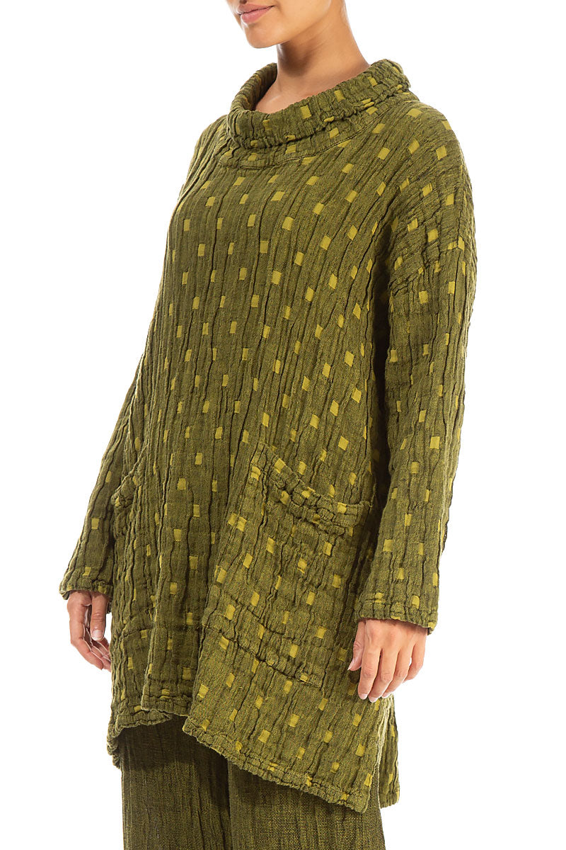 Cowl Neck Golden Lime Textured Linen Tunic 3