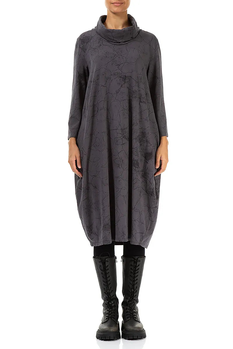 Cowl Neck Graphite Marble Cotton Dress 1
