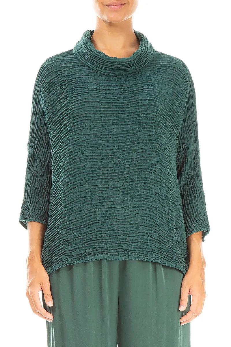 Cowl Neck Peacock Plissé Silk Blouse 1