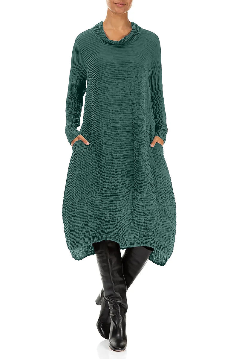 Cowl Neck Peacock Plissé Silk Dress 4