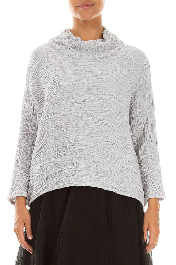 Cowl Neck Pearl Grey Textured Silk Linen Blouse