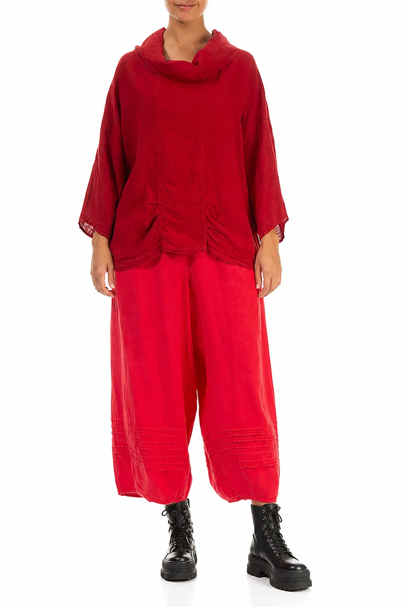 Cowl Neck Red Linen Blouse 4