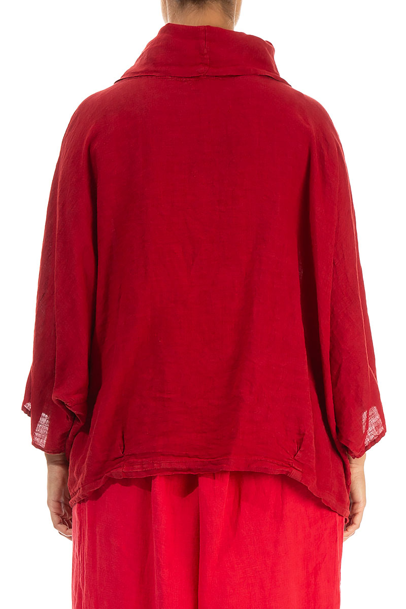 Cowl Neck Red Linen Blouse 2