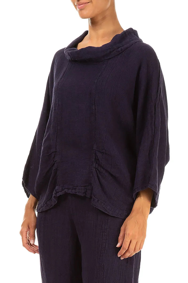 Cowl Neck Royal Purple Mélange Linen Blouse 3