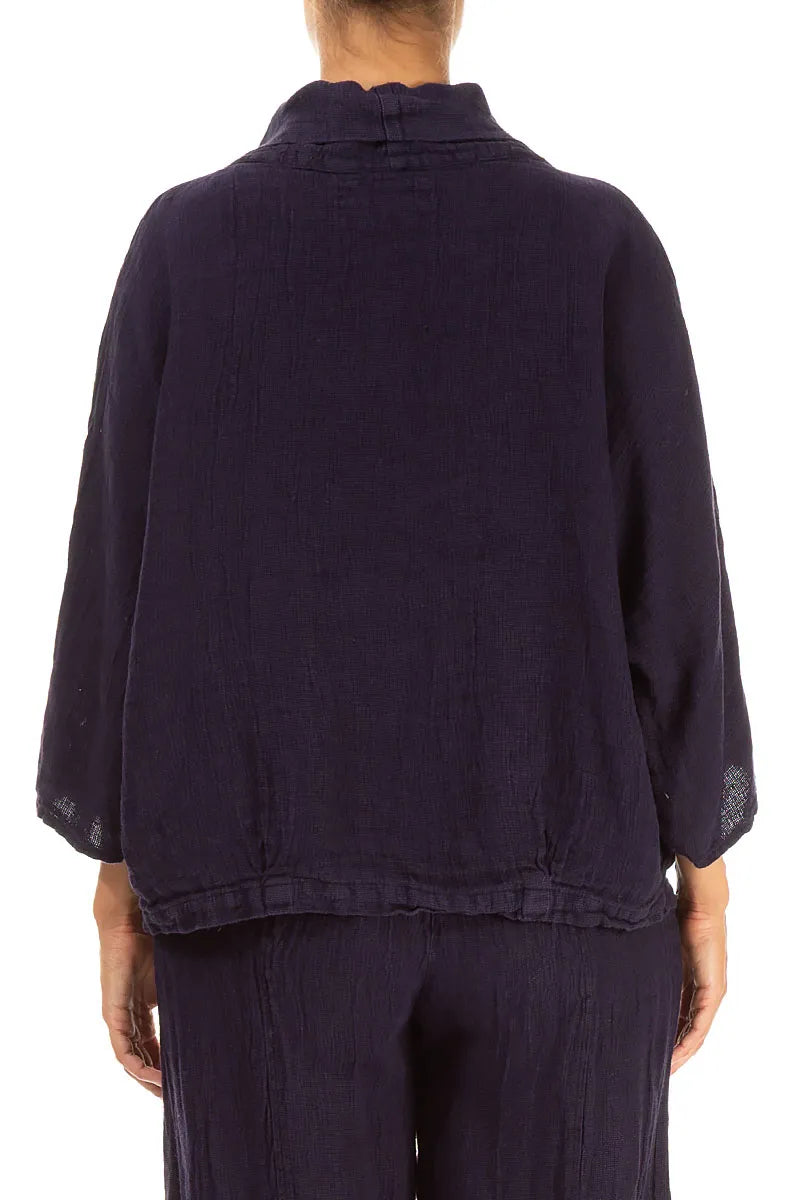 Cowl Neck Royal Purple Mélange Linen Blouse 2