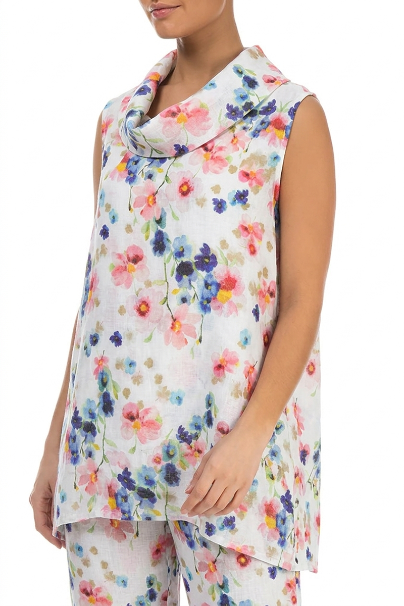 Cowl Neck Sleeveless Primrose Linen Tunic 3