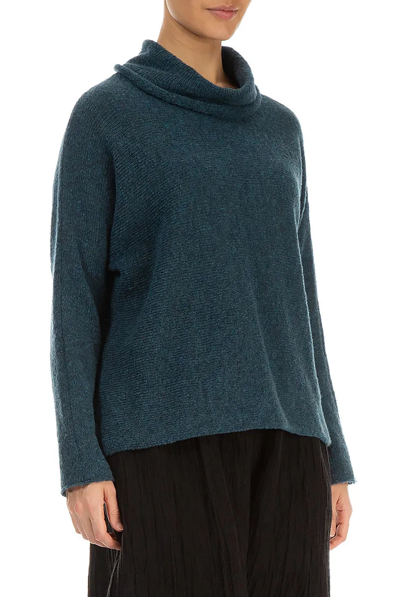 Cowl Neck Teal Wool Sweater 3