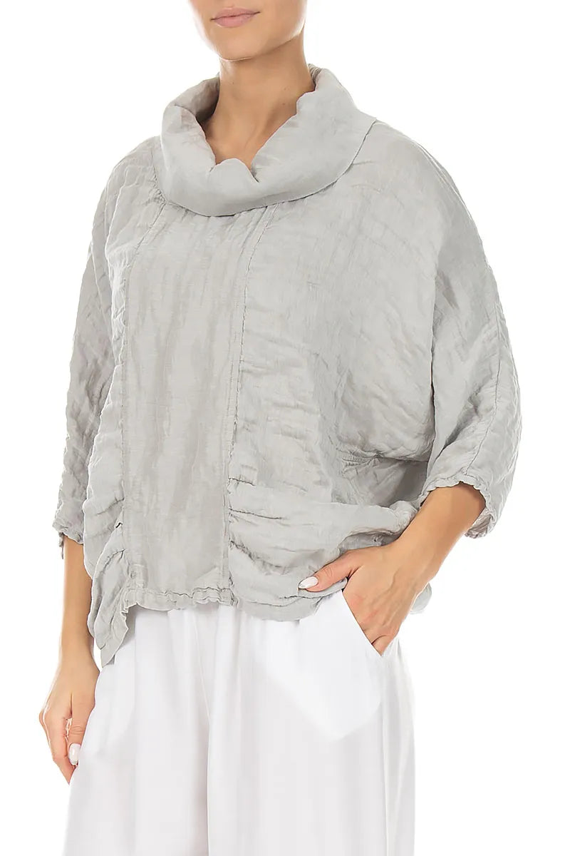 Cowl Neck Textured Cream Grey Silk Blouse 3