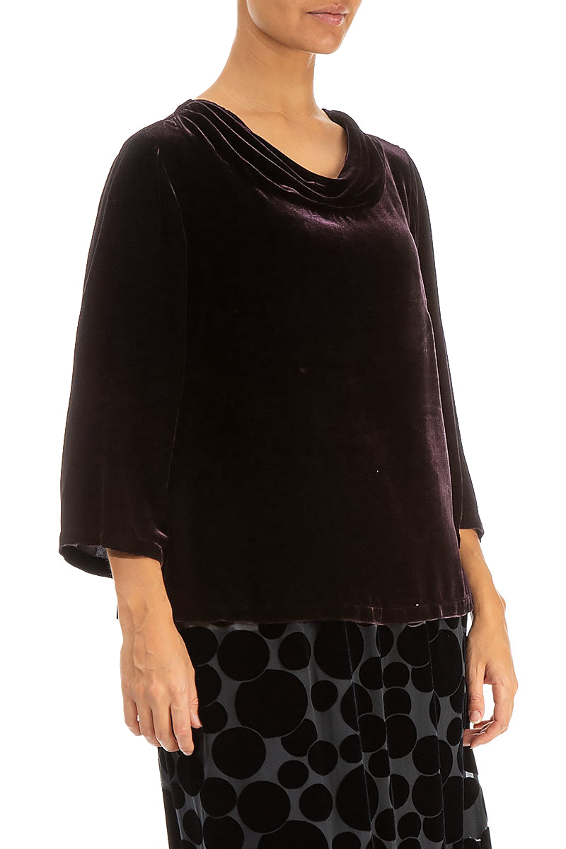 Cowl Neck Vintage Violet Silk Velvet Blouse 4