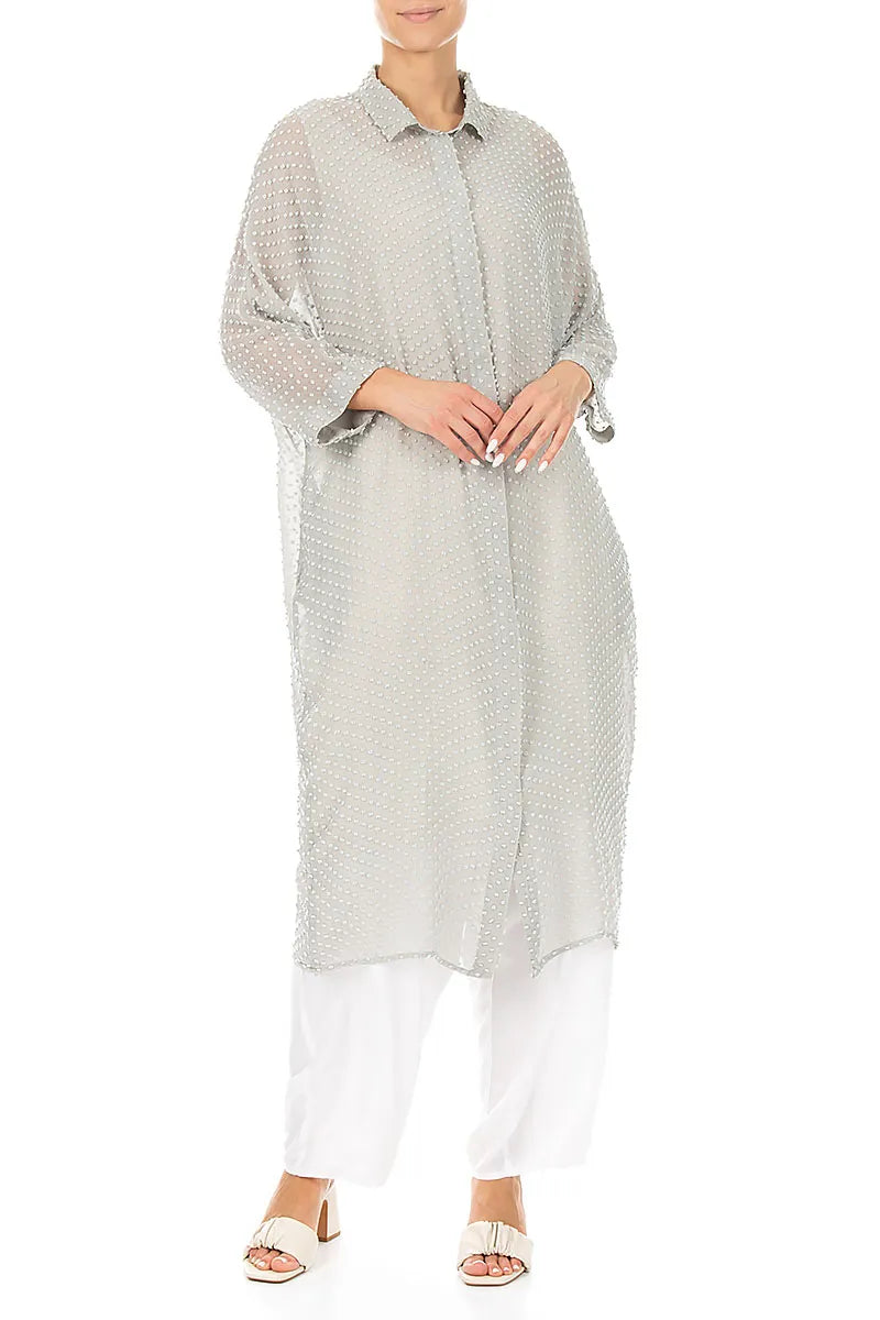 Cream Grey Dotty Silk Dress Jacket 4