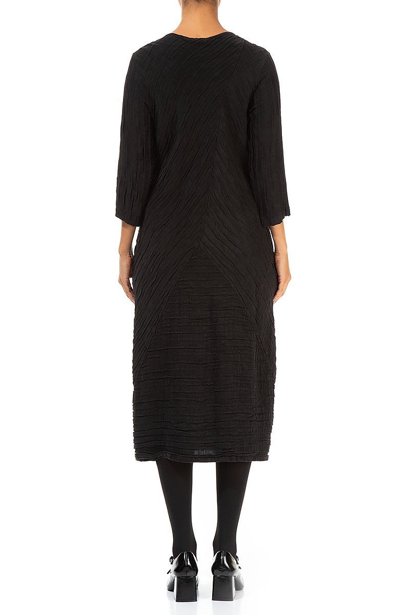 Crinkled Black Silk Linen Midi Dress 2