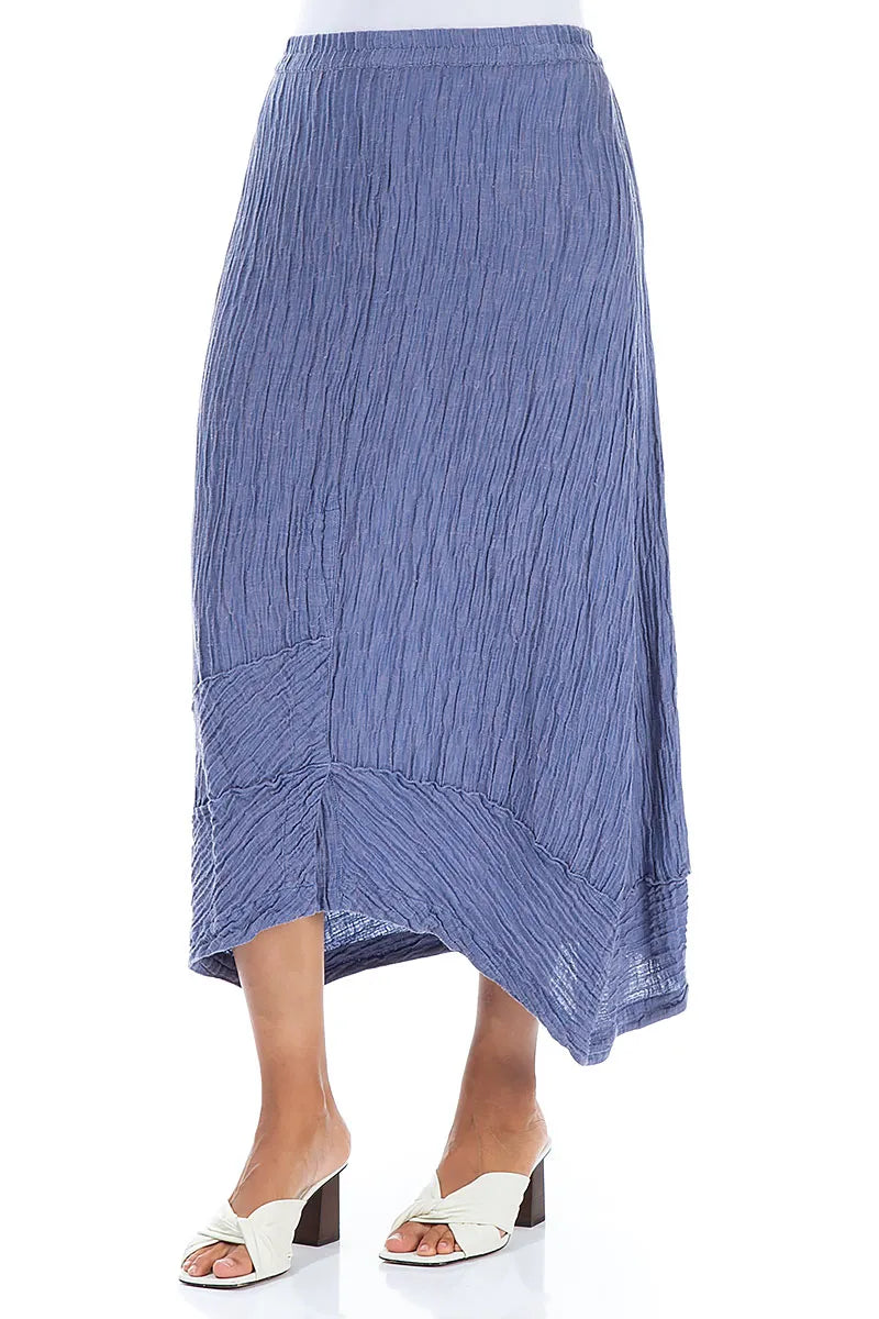 Front Slit Crinkled Blue Nova Silk Skirt 3