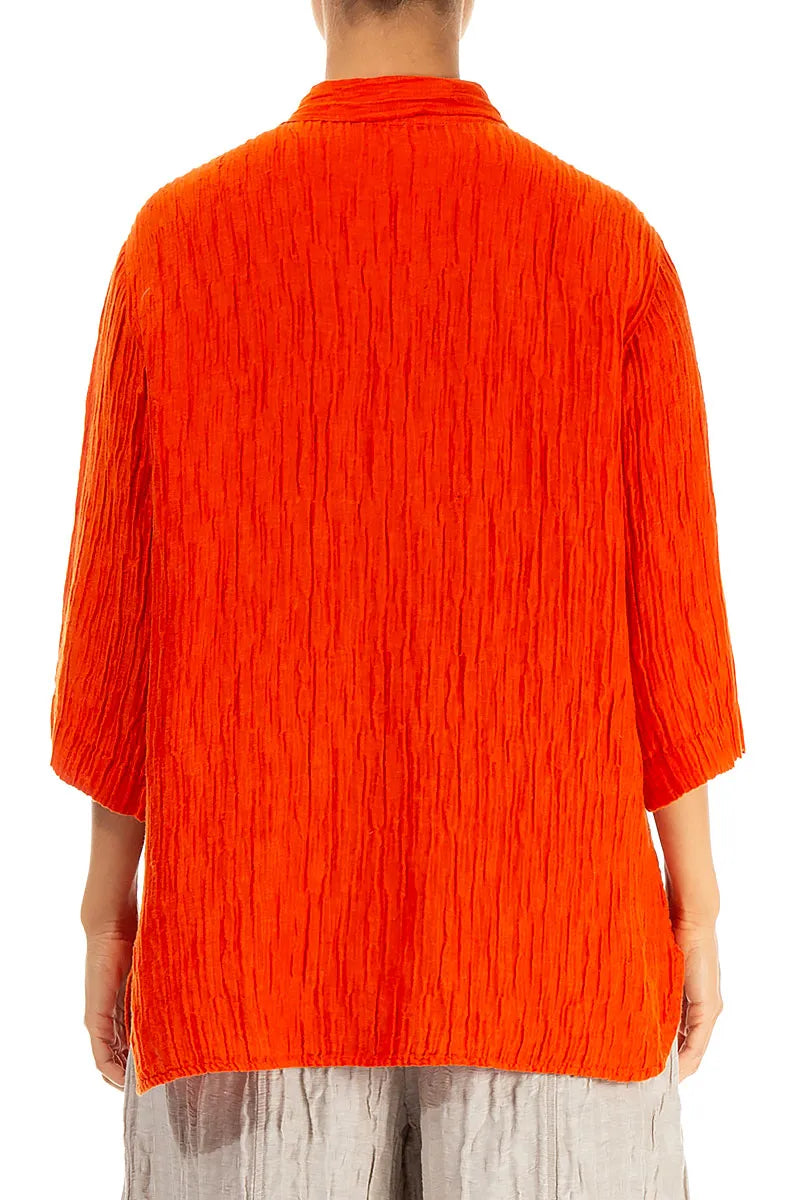 Crinkled Flame Orange Silk Shirt 3