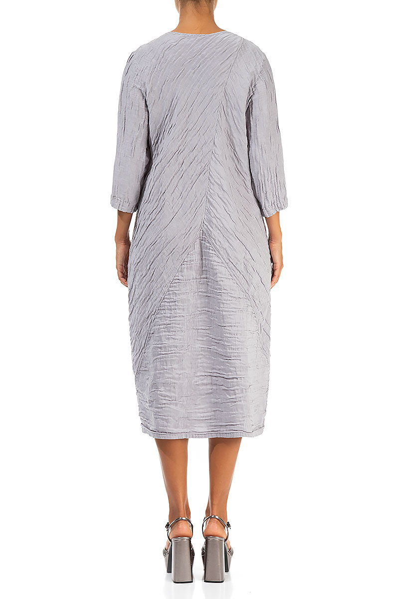 Crinkled Lilac Grey Silk Linen Midi Dress
