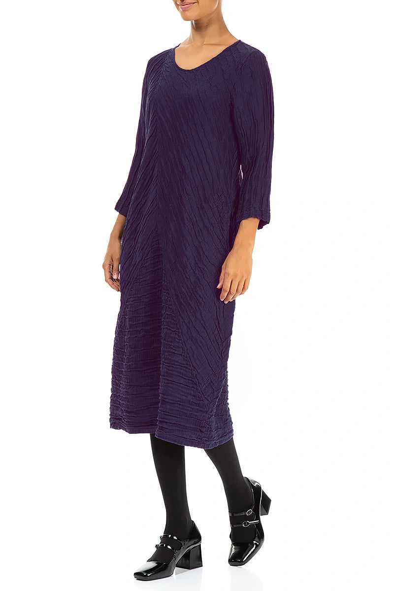 Crinkled Royal Purple Silk Linen Midi Dress 3