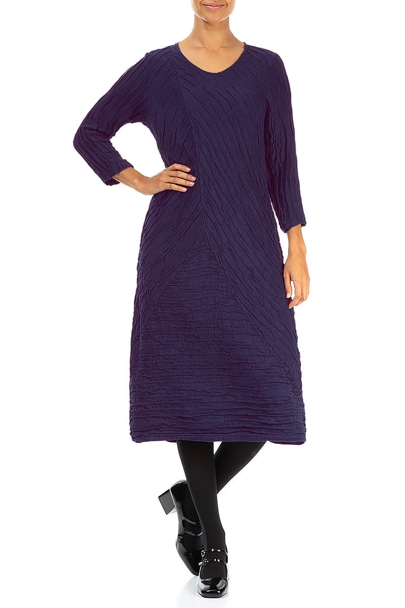 Crinkled Royal Purple Silk Linen Midi Dress 4