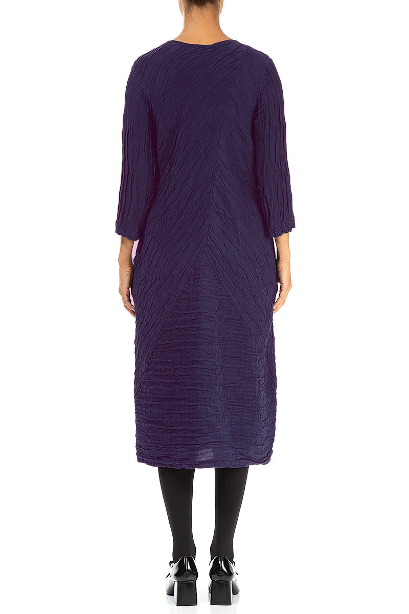 Crinkled Royal Purple Silk Linen Midi Dress 2