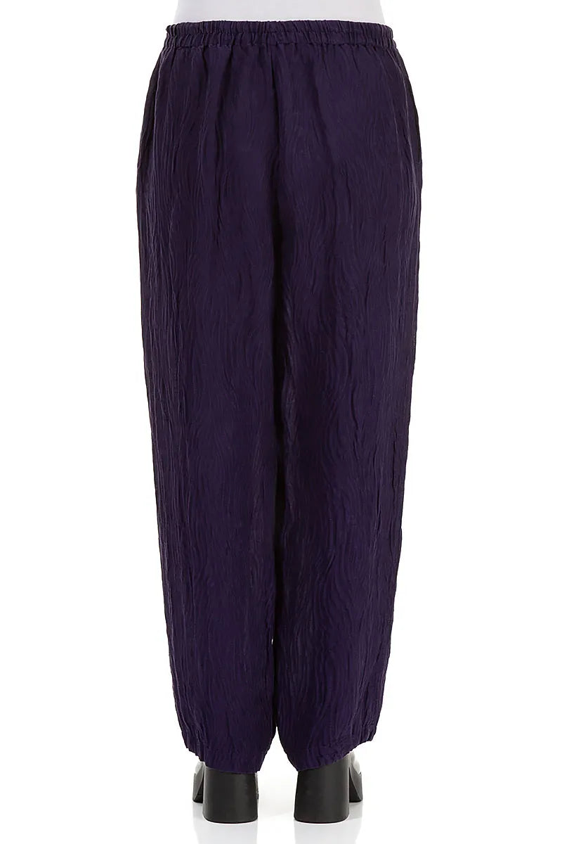 Crinkled Royal Purple Waves Silk Linen Trousers 2