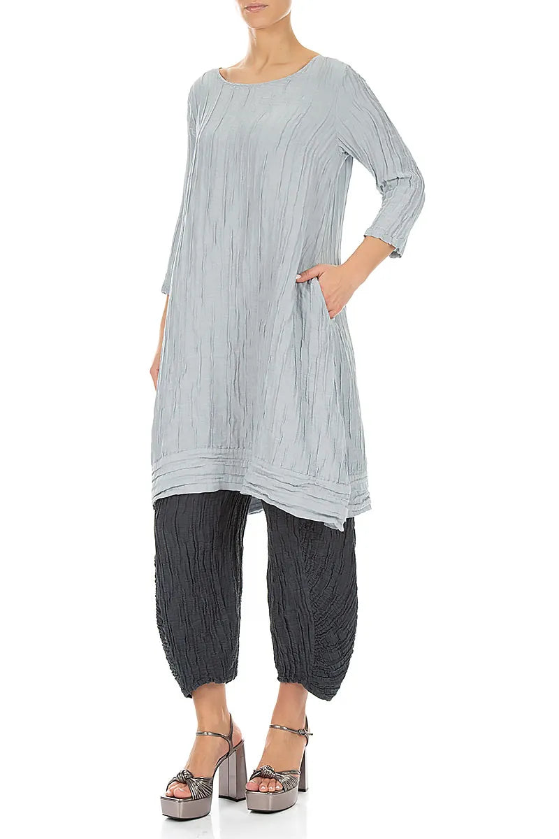 Crinkled Silver Grey Silk Linen Tunic Dress 4