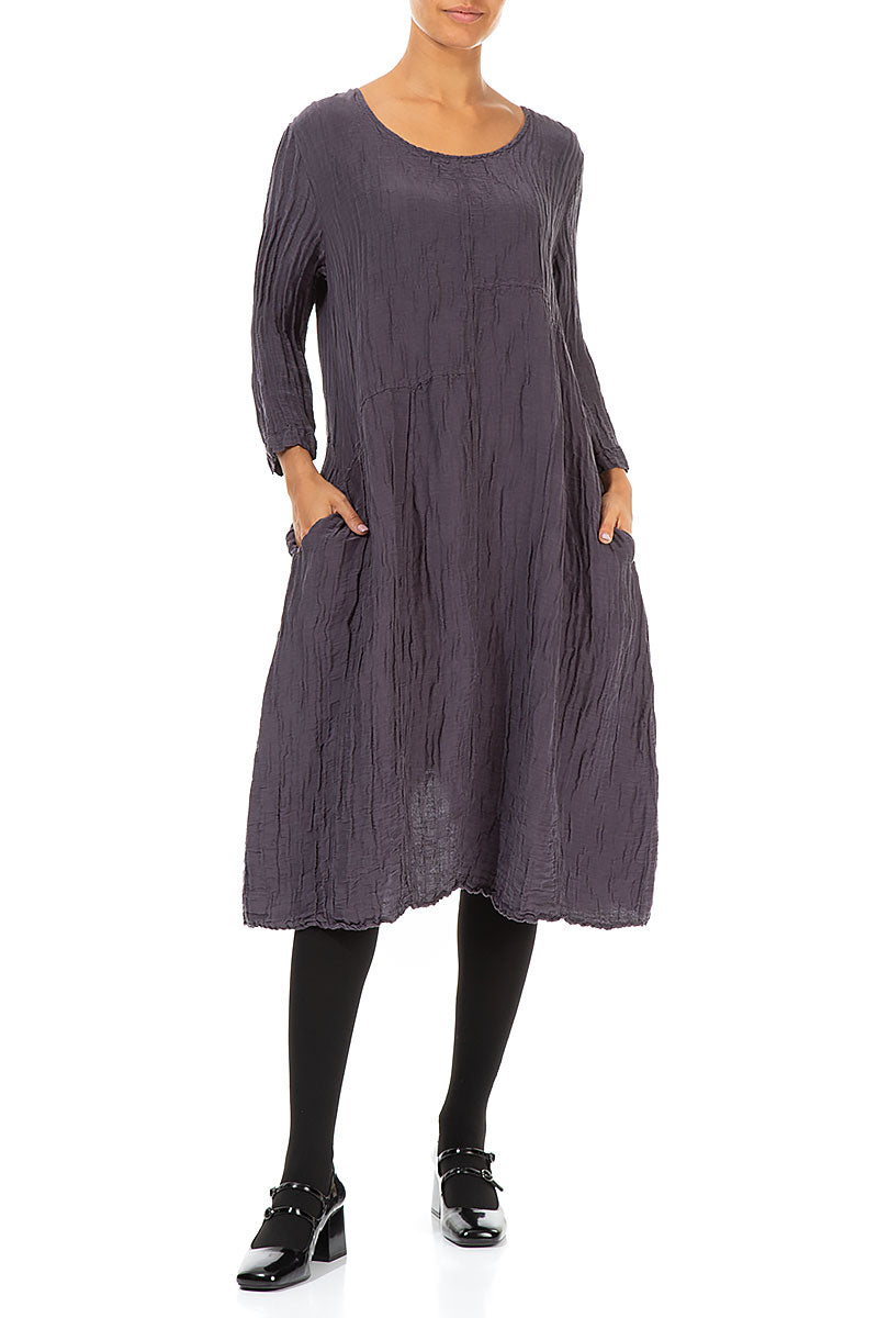 Crinkled Vintage Violet Silk Linen Dress 4