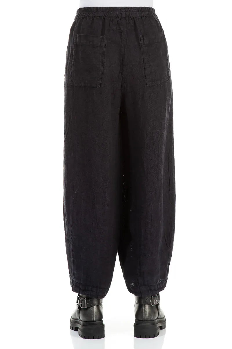 Cropped Back Pockets Slate Blue Mélange Linen Trousers 2