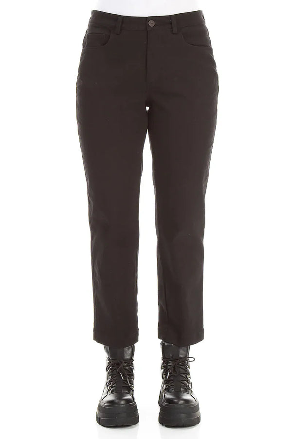 Cropped Charcoal Stretch Cotton Trousers