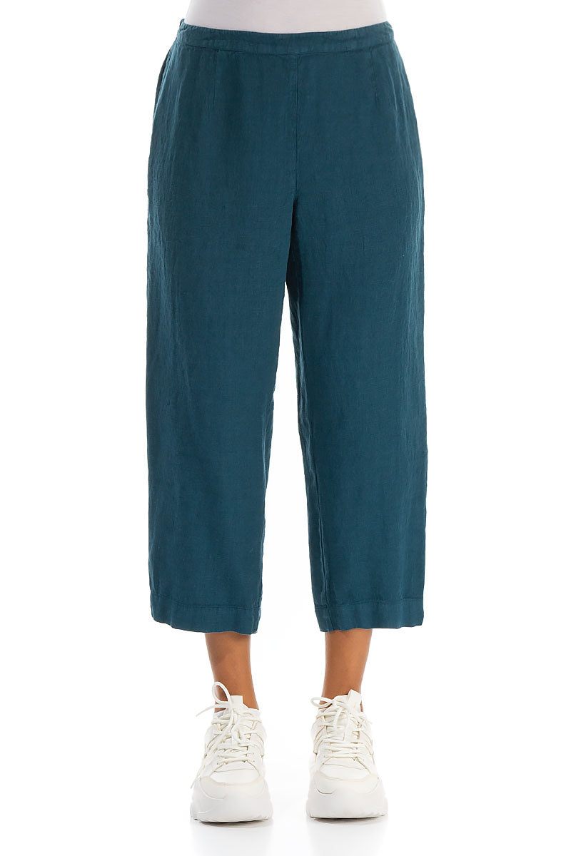 Cropped Dark Teal Linen Trousers