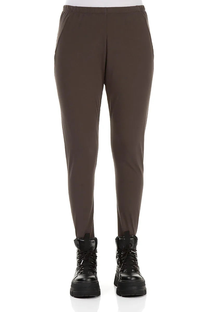 Cropped Forest Brown Cotton Leggings 1