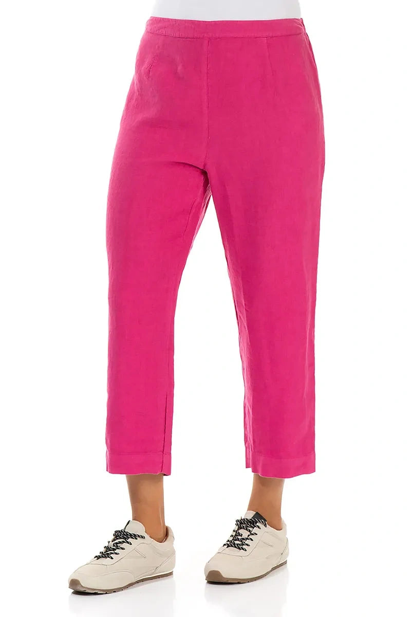 Cropped Fuchsia Linen Trousers 3