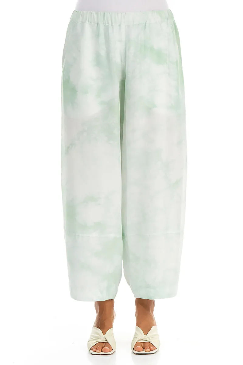 Cropped Loose Liquid Mint Pure Silk Trousers