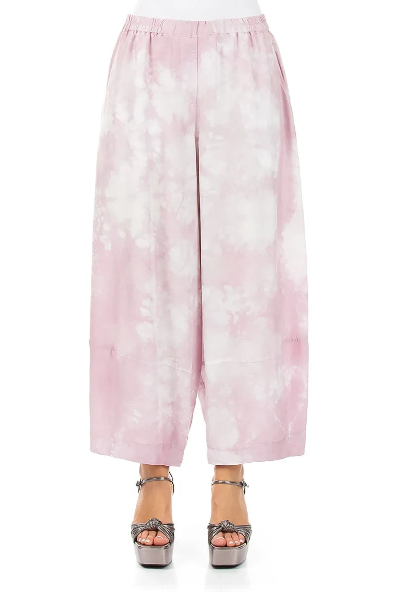 Loose Liquid Pink Pure Silk Trousers 1