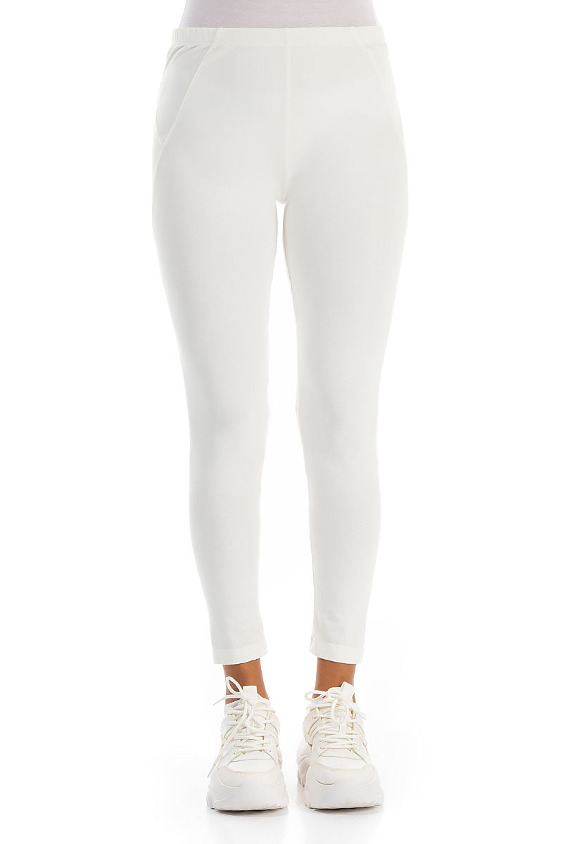 Cropped Off White Cotton Leggings