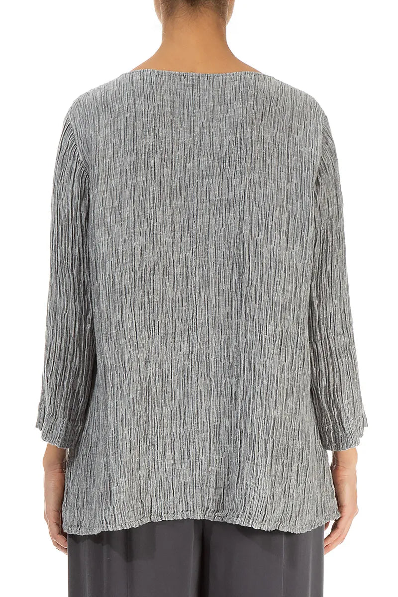 Cropped Sleeves Sweetheart Neck Crinkled Silver Silk Blouse 2