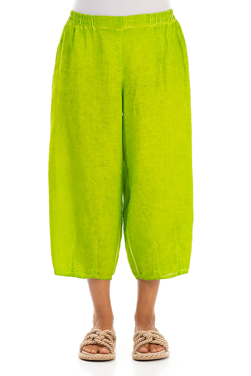 Cropped Washed Out Lime Linen Trousers