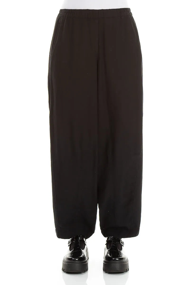 Curved Black Silk Cotton Trousers