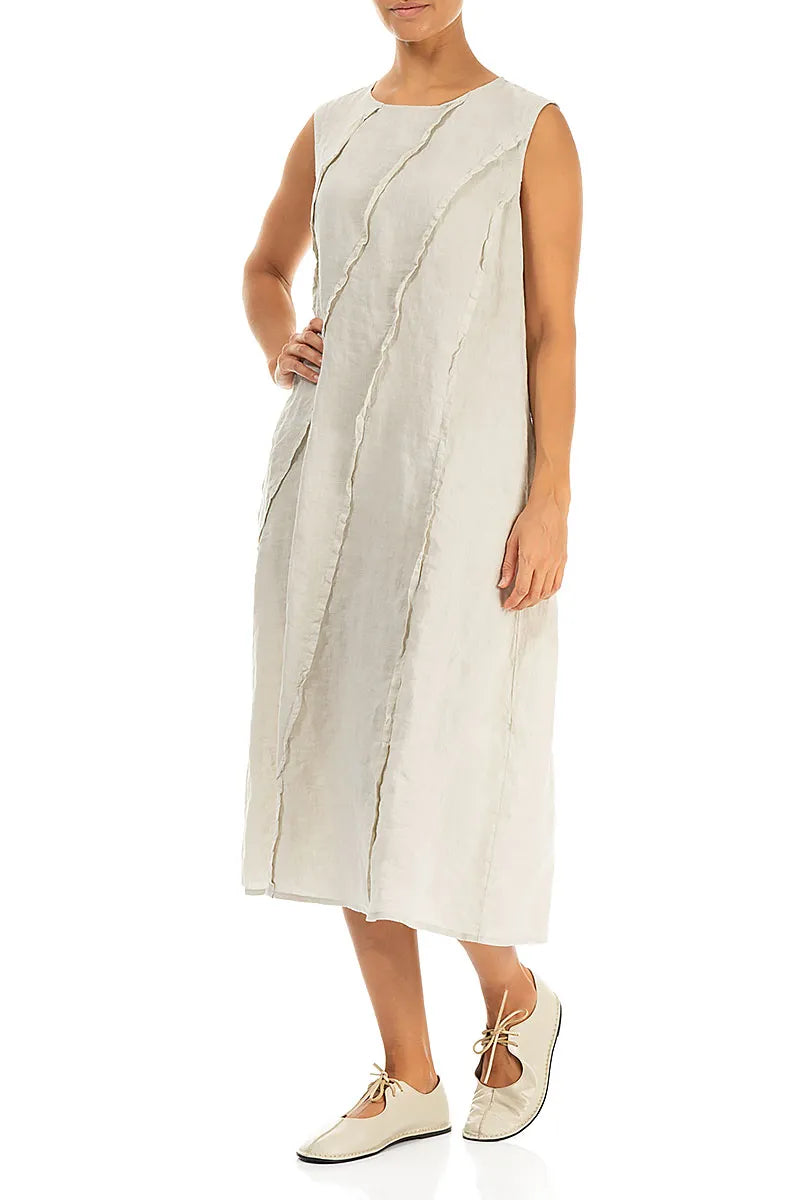 Curved Seam Beige Linen Dress 3
