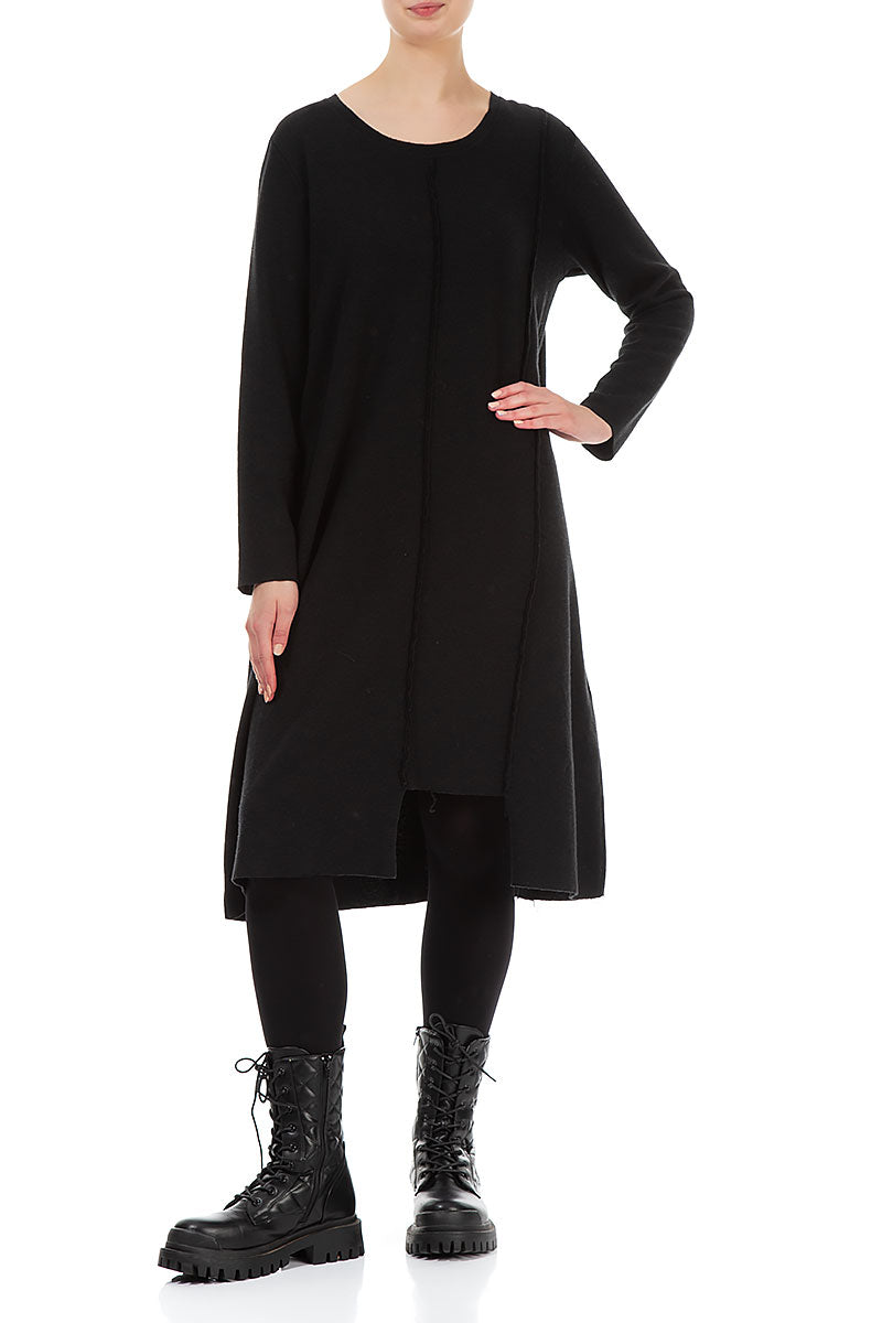 Cut Out Black Rib Cotton Wool Dress 5