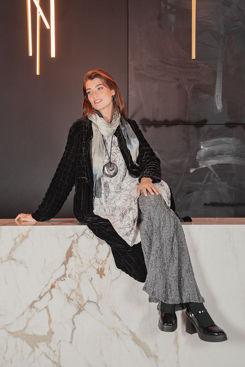 Black Pleated Silk Velvet Jacket - Coat 7