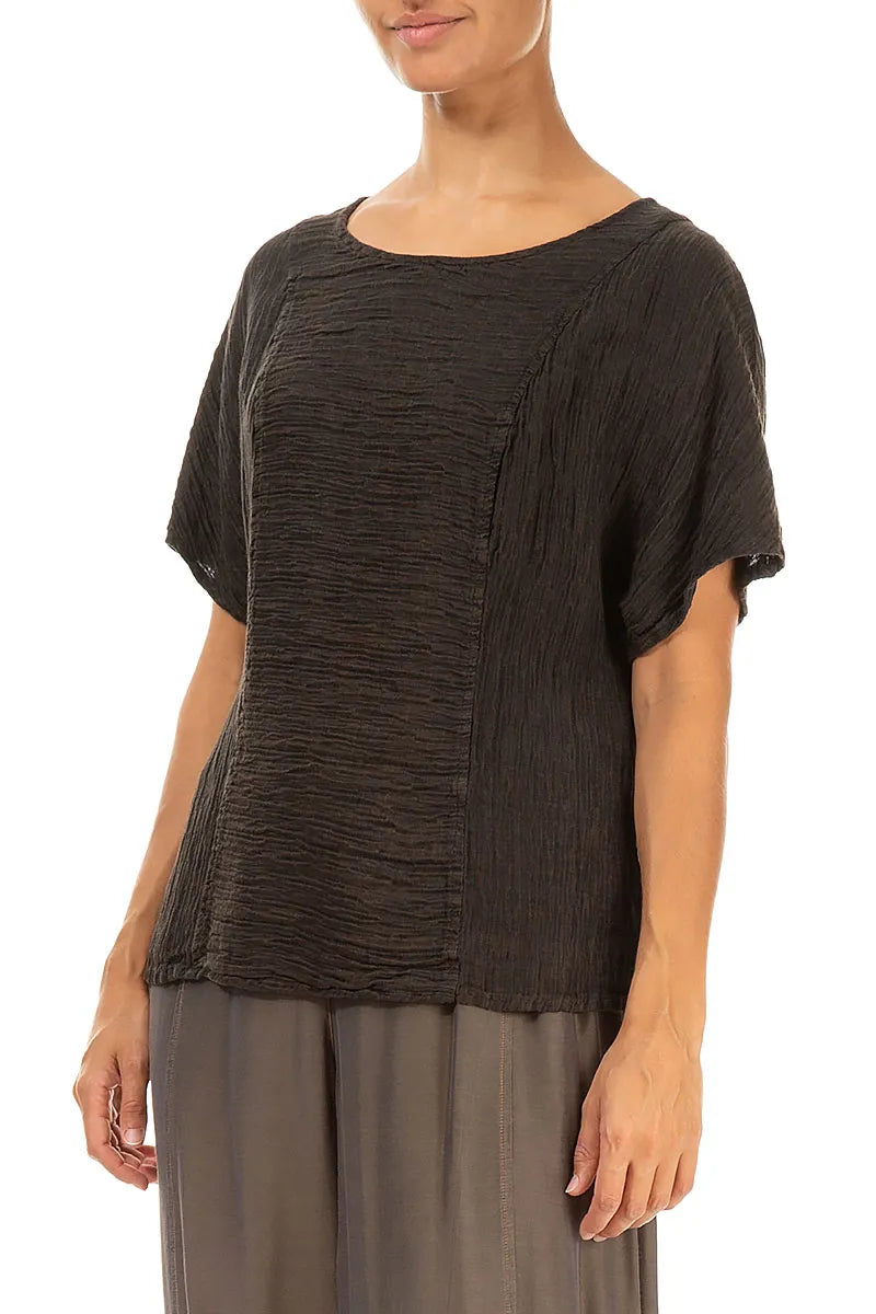 Dark Brown Crinkled Silk Blouse 3