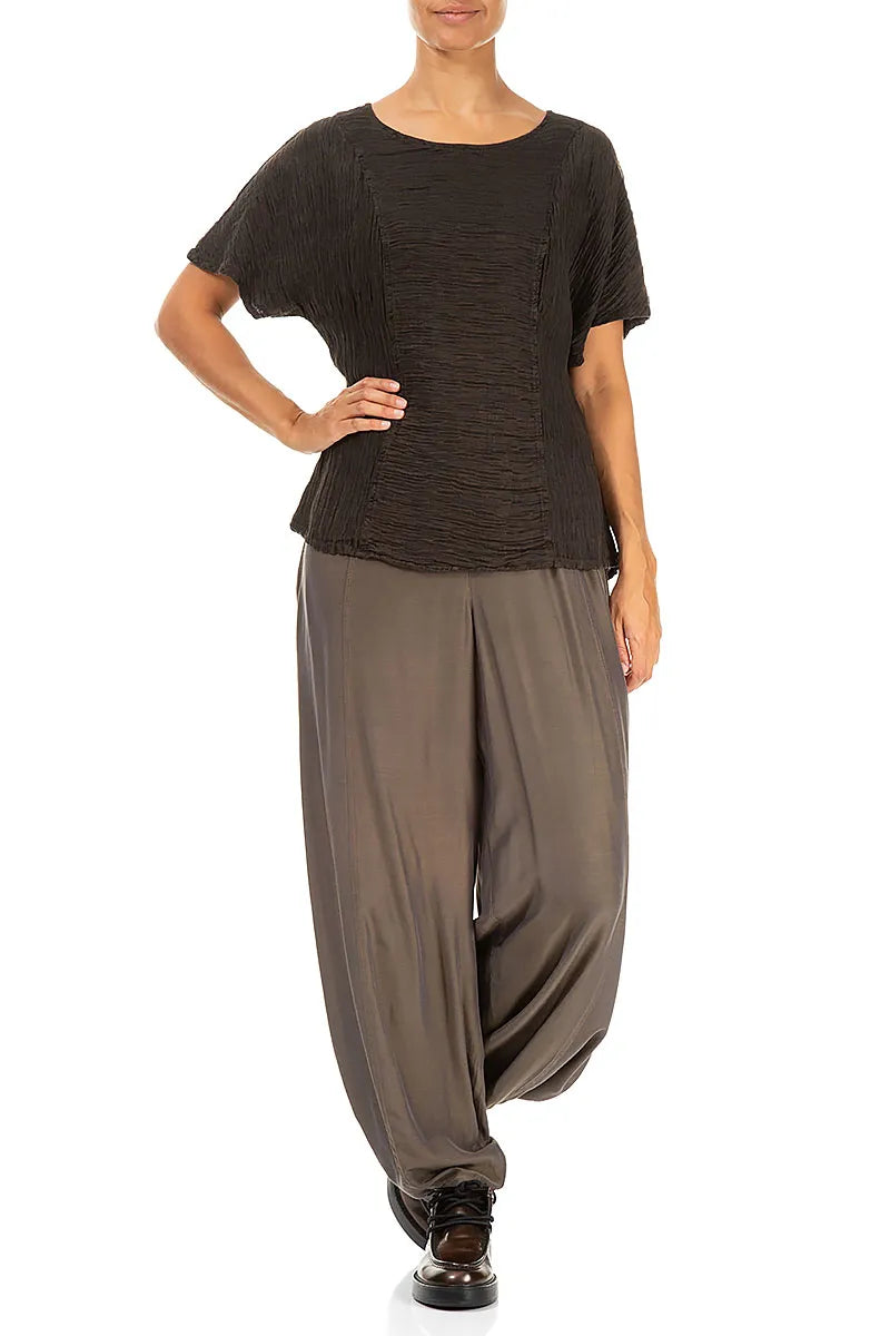 Dark Brown Crinkled Silk Blouse 4