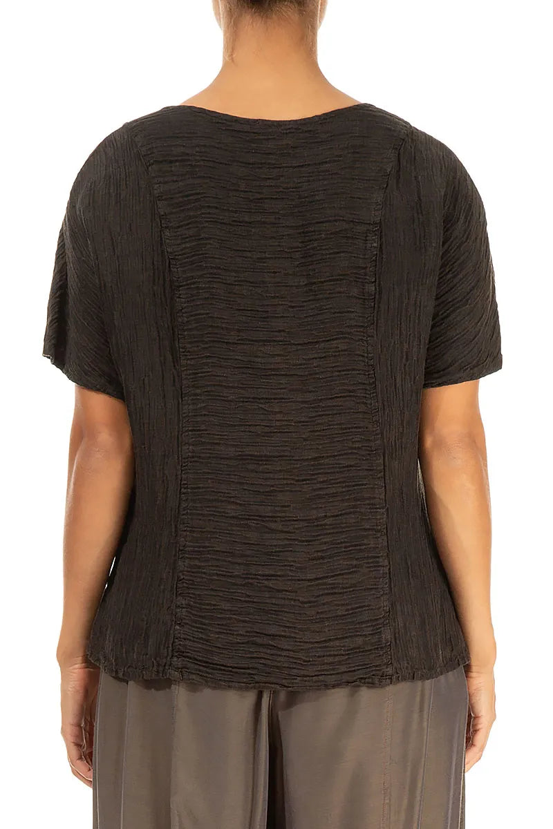 Dark Brown Crinkled Silk Blouse 2