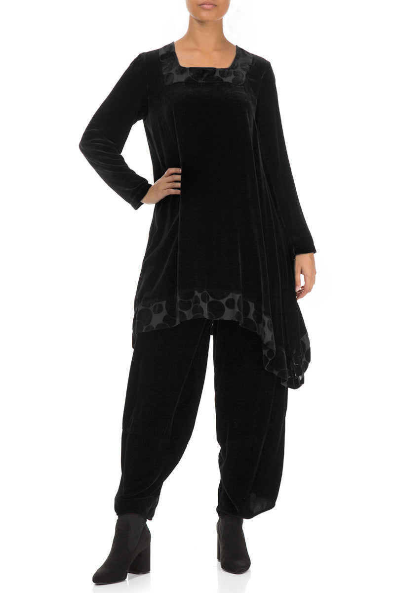 Decorated Devoré Bubbles Black Silk Velvet Tunic 4