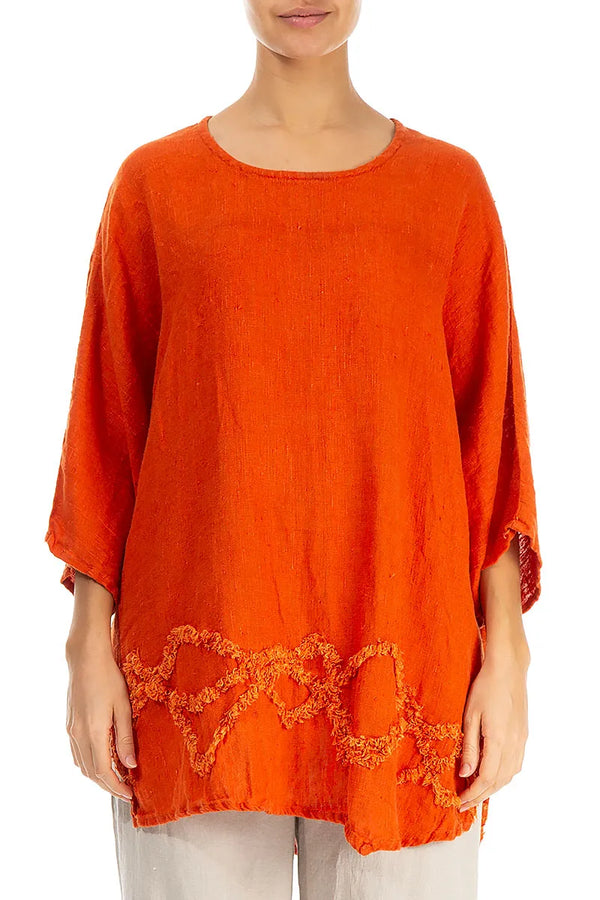 Decorated Flame Orange Linen Tunic 1