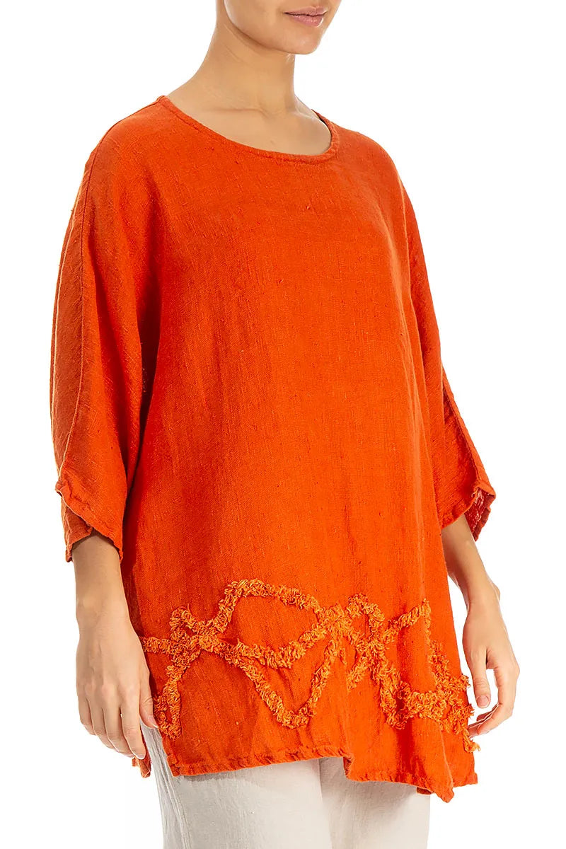 Decorated Flame Orange Linen Tunic