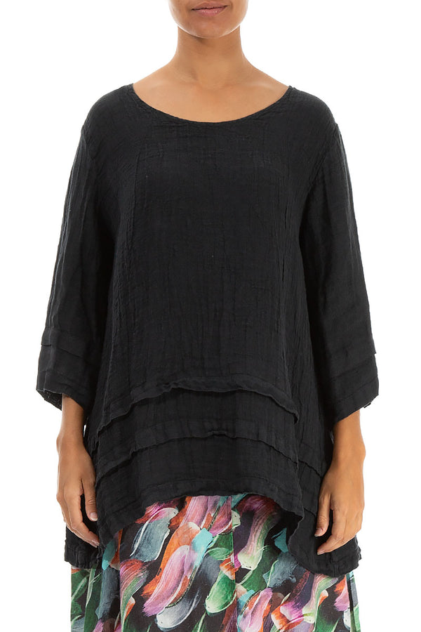 Decorated Hem Graphite Crêpe Linen Tunic 1