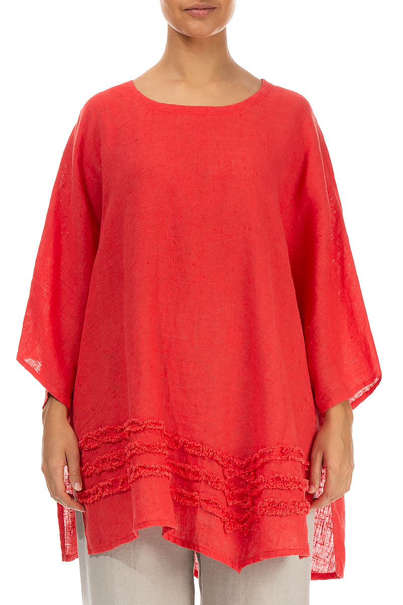 Decorated Bright Red Linen Tunic 1