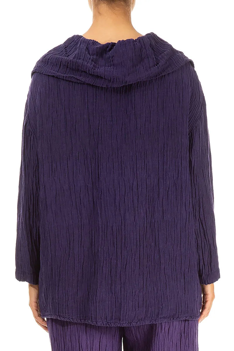 Decorative Collar Royal Purple Crinkled Silk Blouse 2