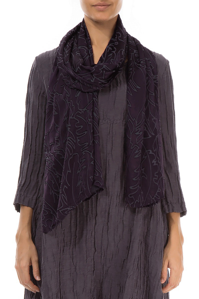 Deep Plum Devoré Feather Silk Scarf