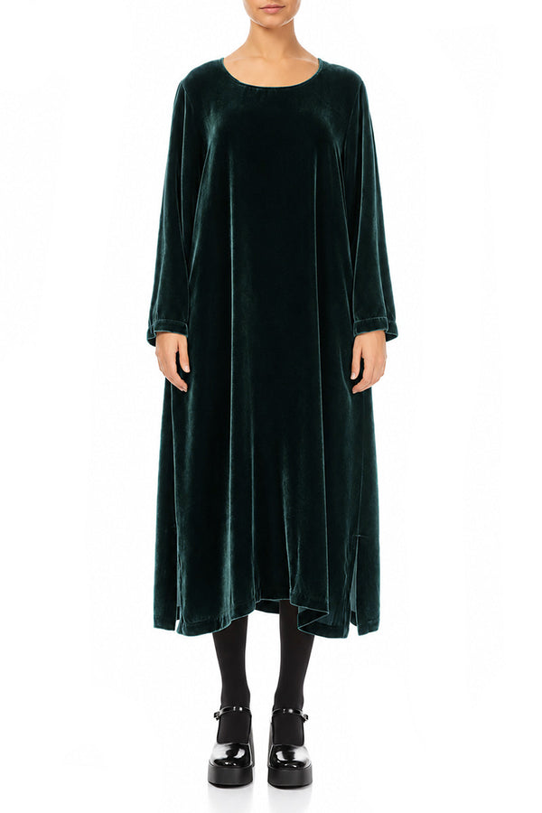 Deep Turquoise Silk Velvet Shift Dress