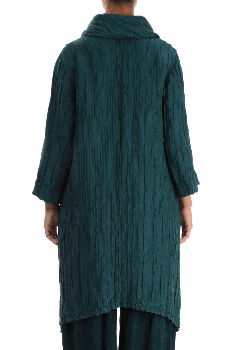 Detachable Collar Crinkled Peacock Silk Linen Tunic